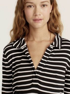 J.Crew Black And White Striped Ribbed Polo Top